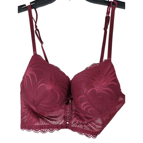 NWOT Rachel Roy Burgundy Red Lace Semi Sheer Padded‎ Bra Size 36B - Picture 1 of 8